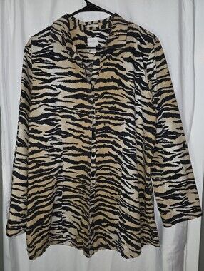 Chico's No Iron Tiger Print Tunic Blouse Shirt 3 XL